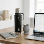 Set De Mate Kit Termo Cuero Plata