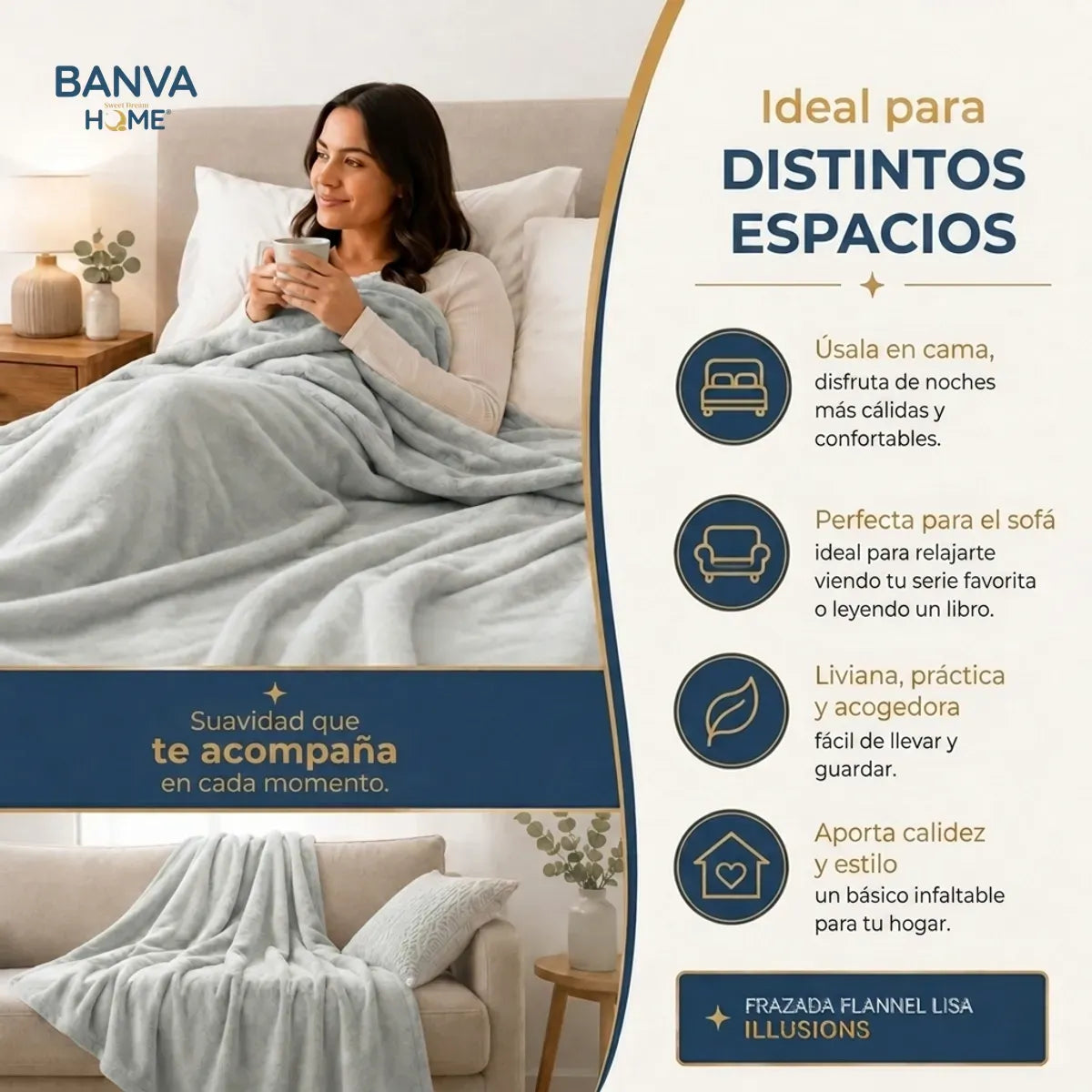Frazada Illusions Flannel Liso 2 Plazas Gris