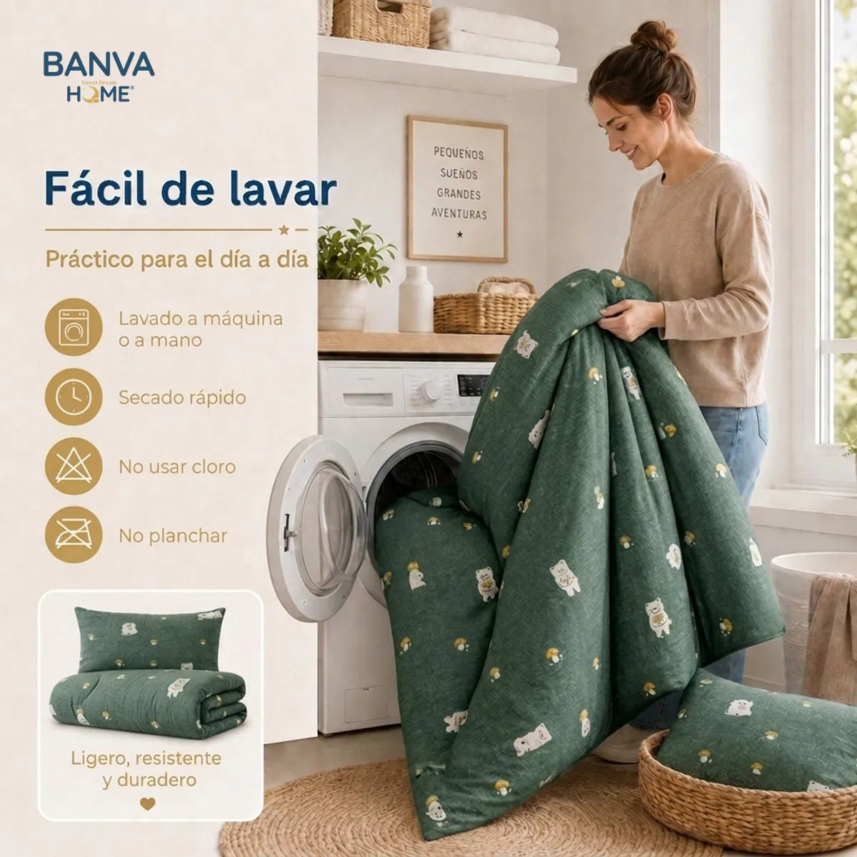 Plumón Infantil Oso Verde