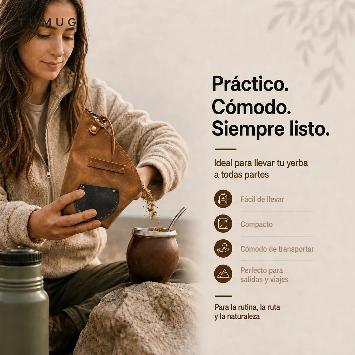 Yerbero Mate Tumug Cuero Porta Yerba 300 Gr Resistente Café