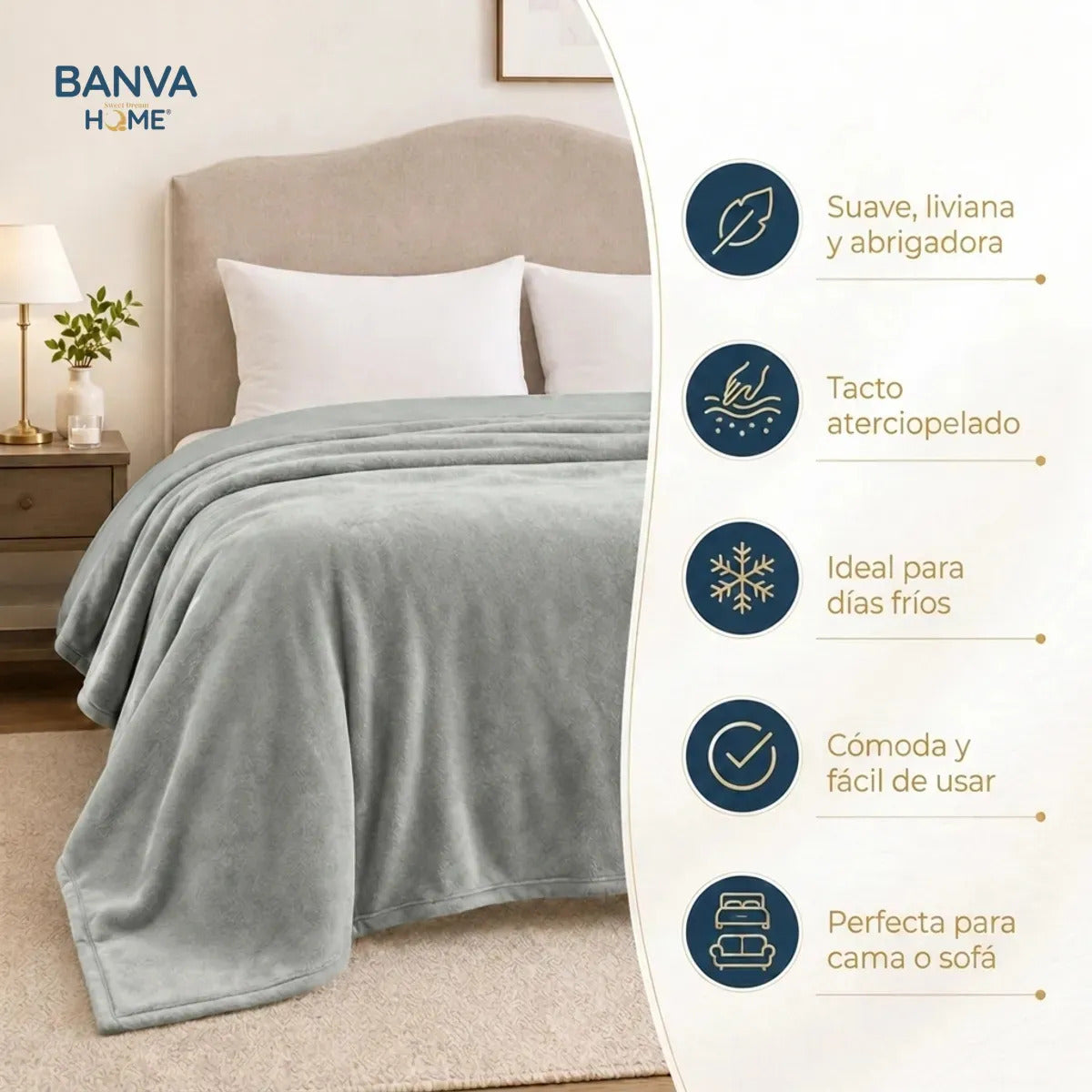 Frazada Illusions Flannel Liso 2 Plazas Gris