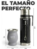 Set De Mate Kit Termo Cuero Plata