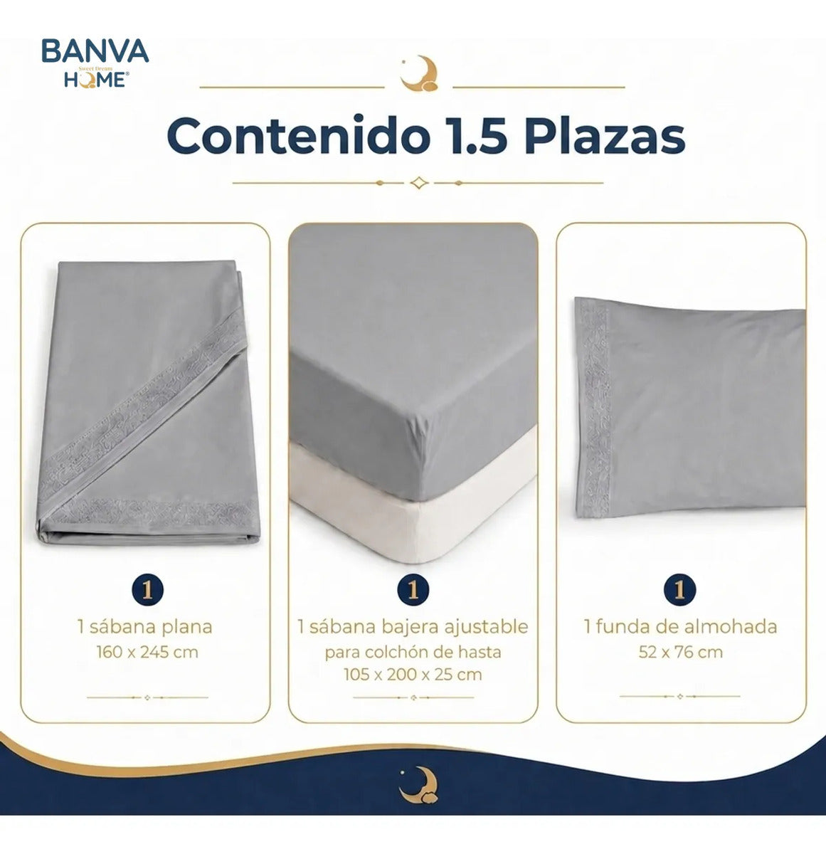 Juego Sábana Illusions 180 Hilos Broderie Liso 1.5 Plazas Gris