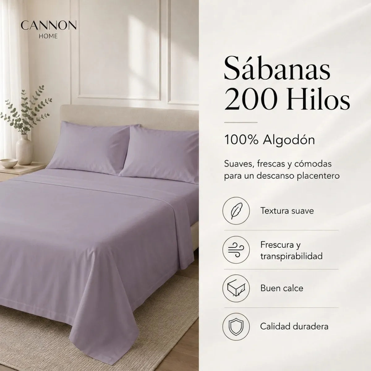 Sábana Elements & Co 200 Hilos Lila 2 Plazas