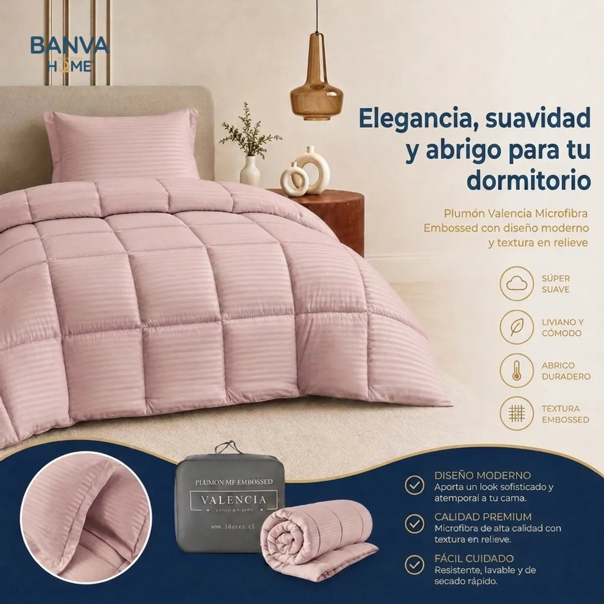 Plumón Valencia Embossed Rosa 1.5 Plazas