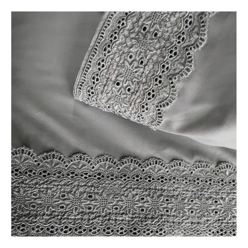 Juego Sábana Illusions 180 Hilos Broderie Liso 1.5 Plazas Gris