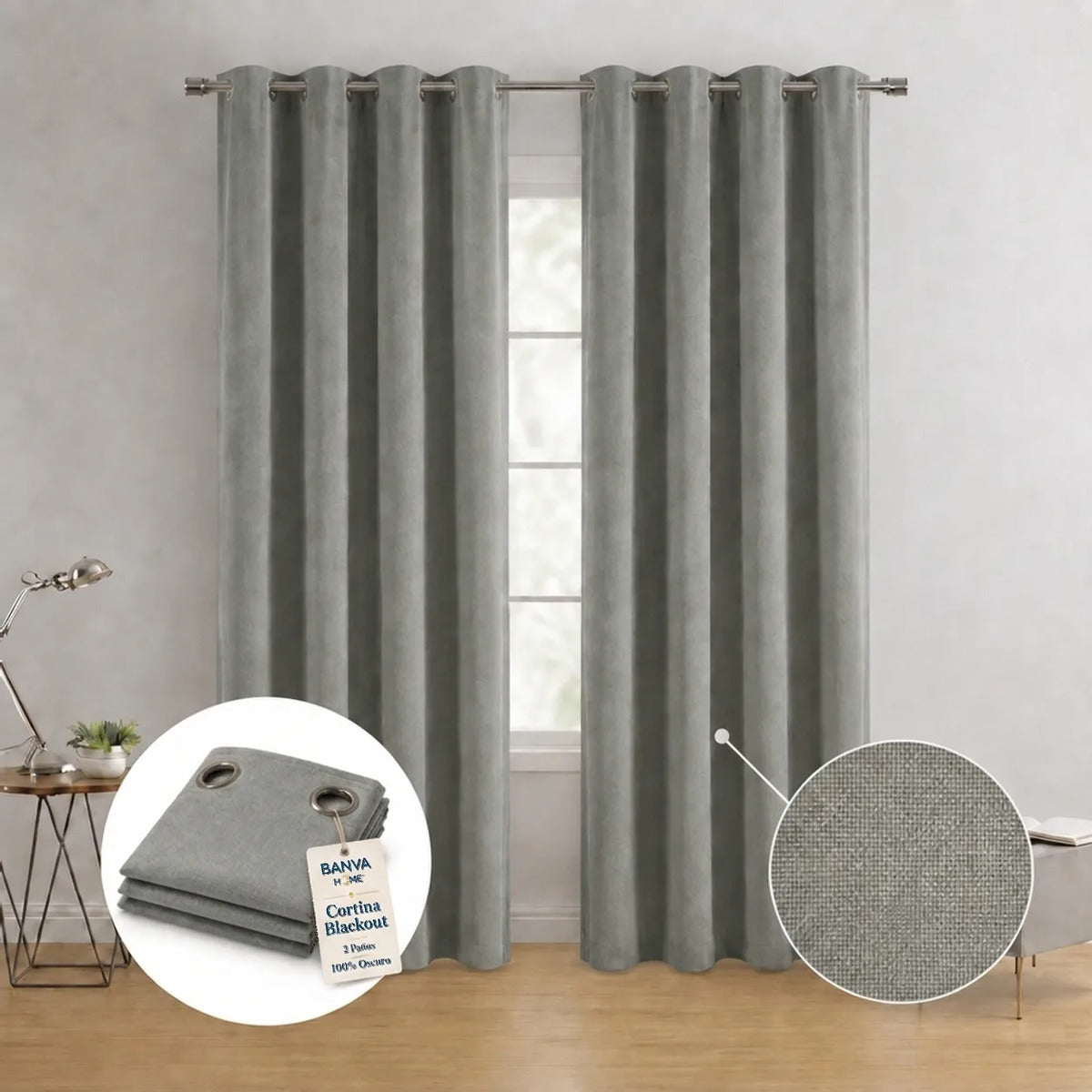 Set Cortinas Black Out Liso Gris Oscuro 140x220