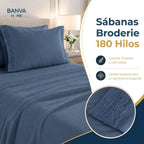 Juego Sábana Illusions 180 Hilos Broderie Liso 1 Plaza Azul Element