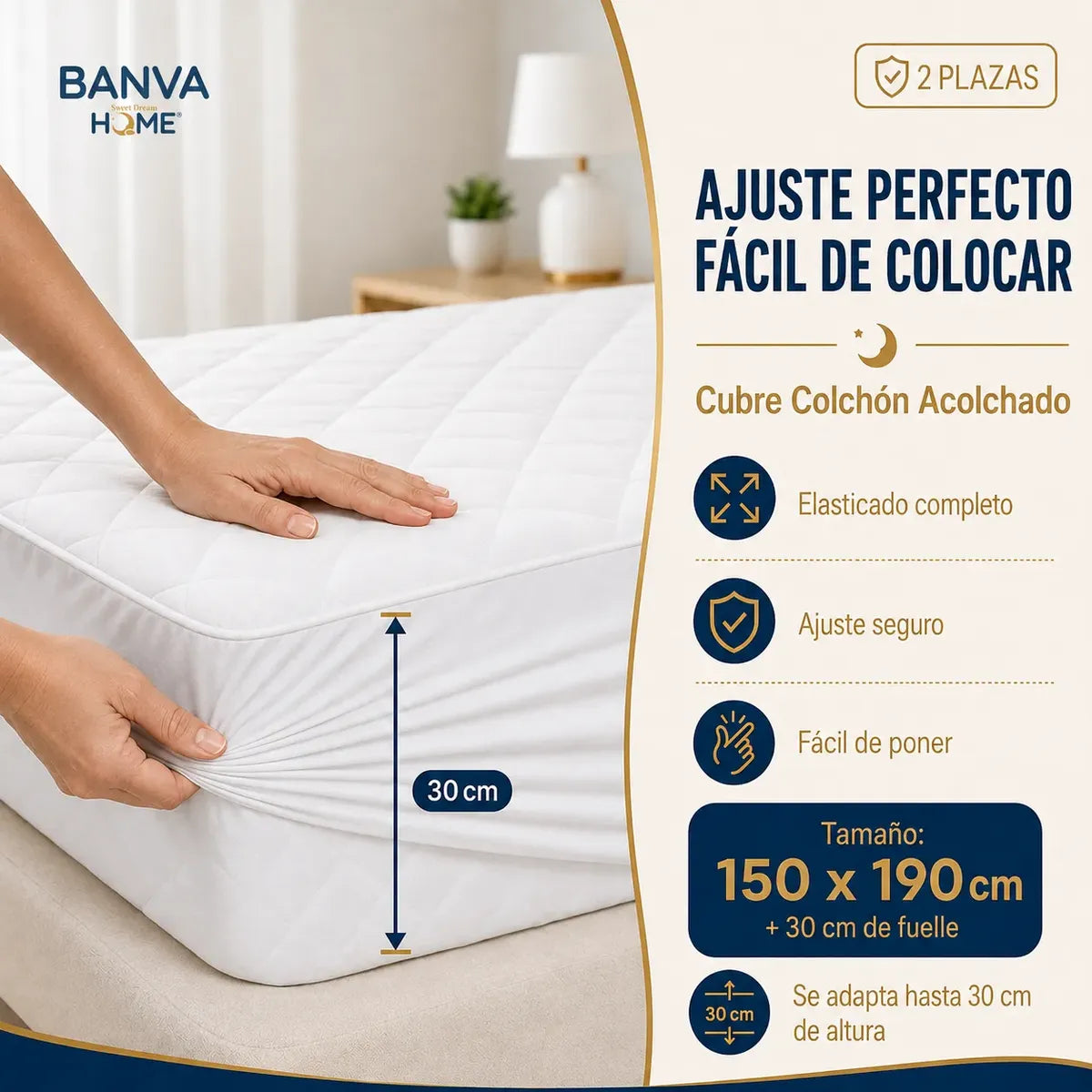 Cubrecolchón Illusions Waterproof Acolchado 2 Plazas Blanco