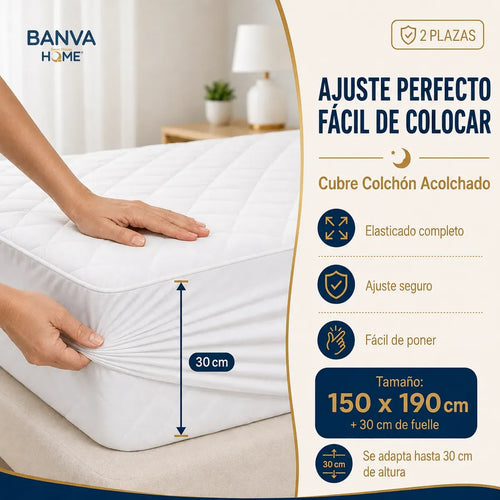 Cubrecolchón Illusions Waterproof Acolchado 2 Plazas Blanco