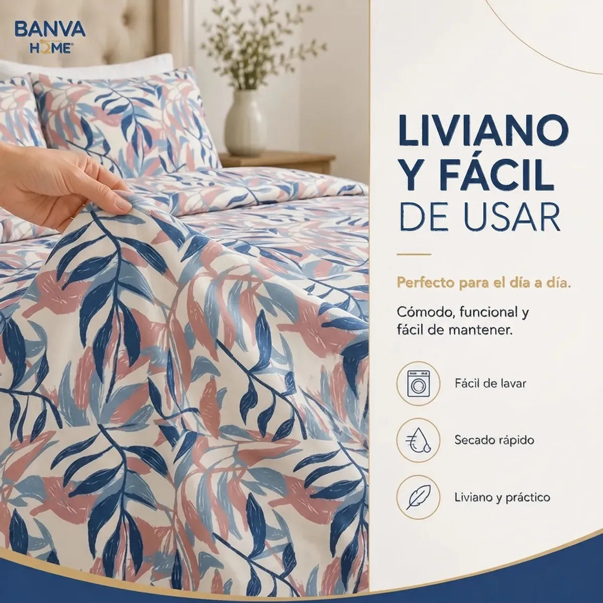 Quilt Bruselas 2 Plazas Hojas Denim