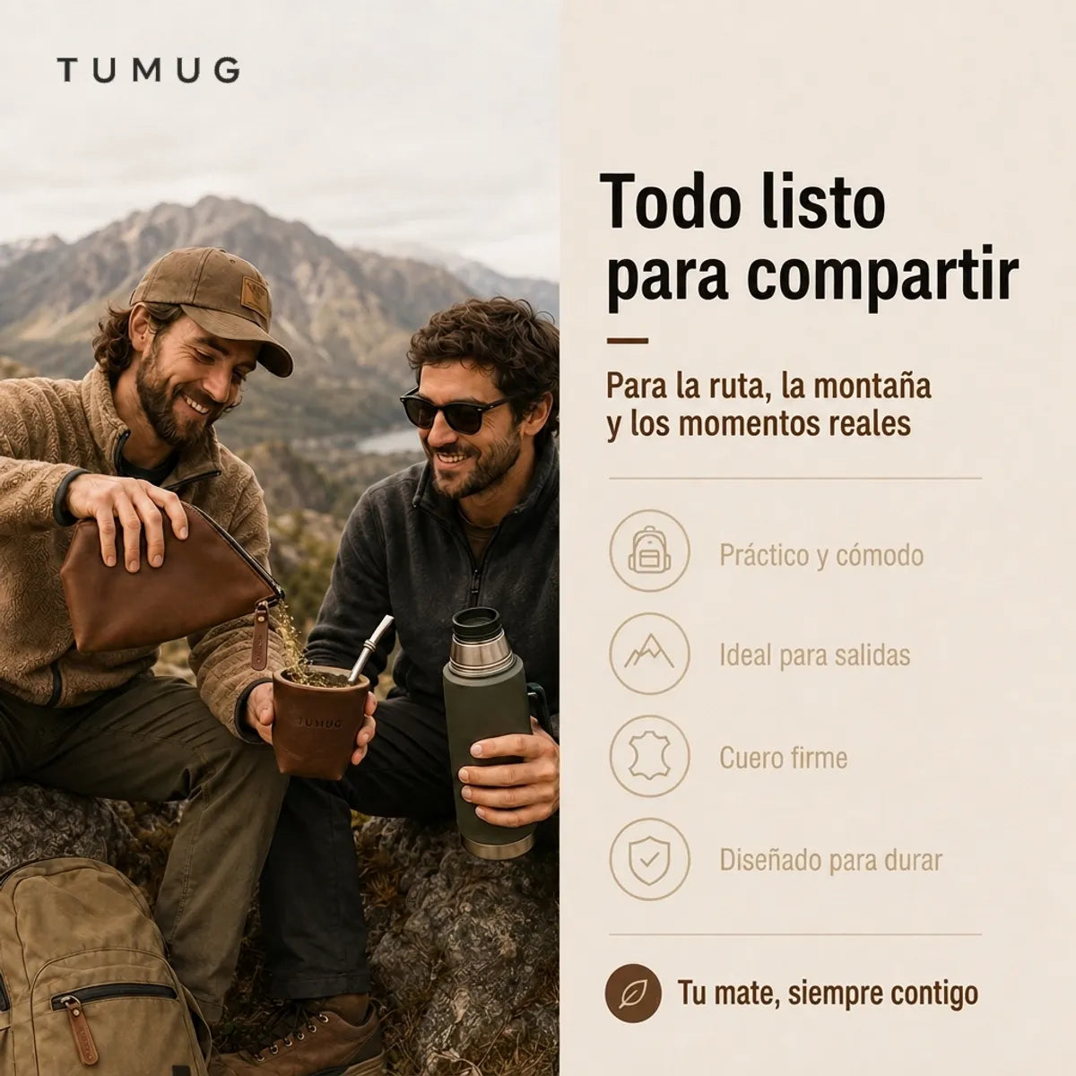 Yerbero Mate Tumug Cuero Porta Yerba 300 Gr Resistente Café