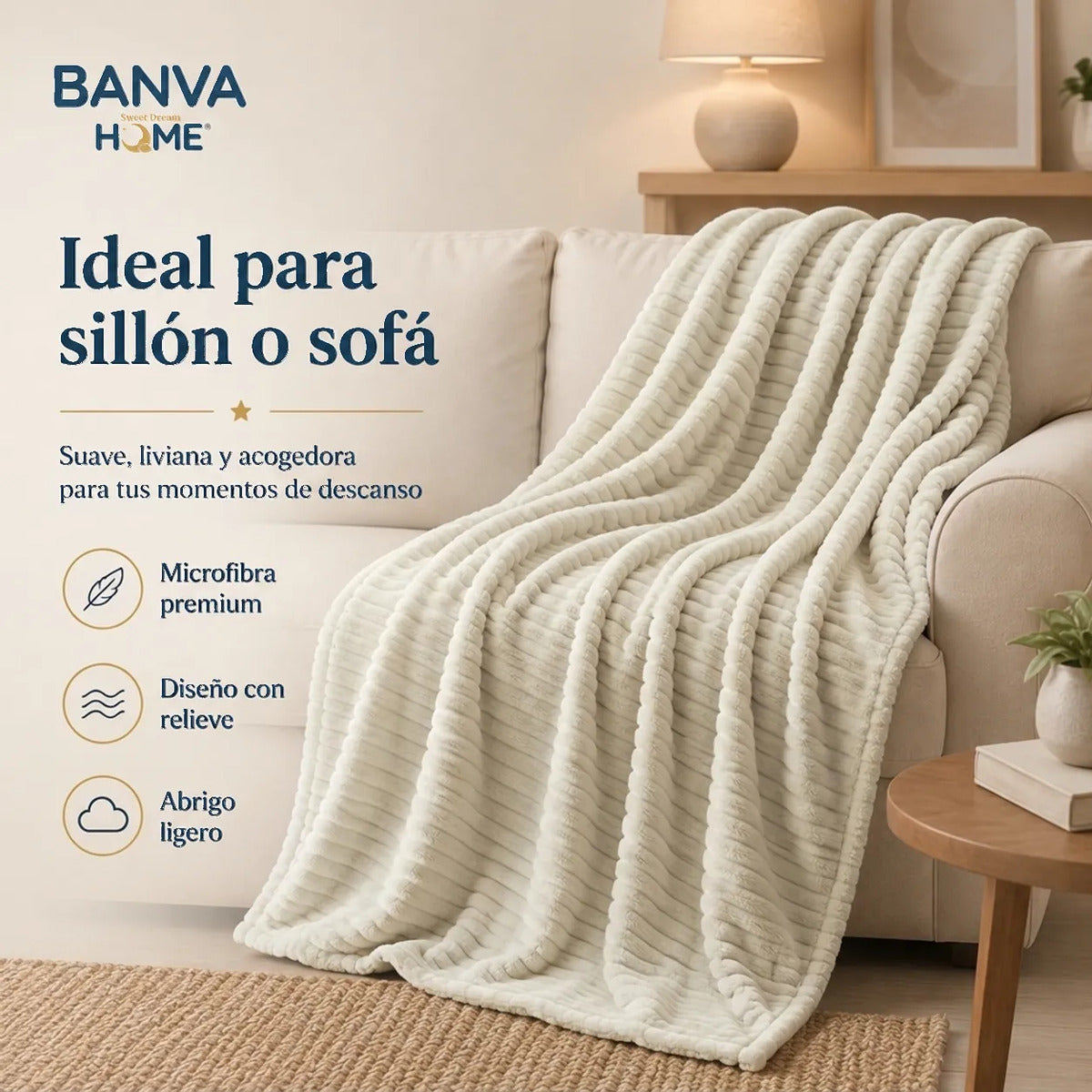 Manta Illusions Flannel Relieve Crema 150x130 500gr
