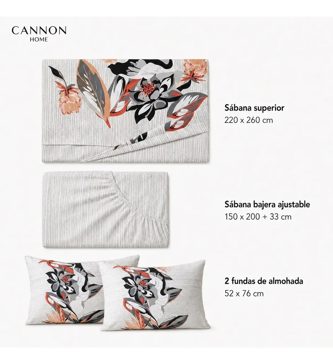 Juego Sábana Cannon 200 Hilos Abbys 2 Plazas Estampado
