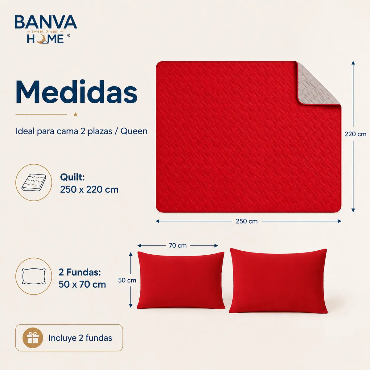 Quilt Bicolor 2 Plazas Red
