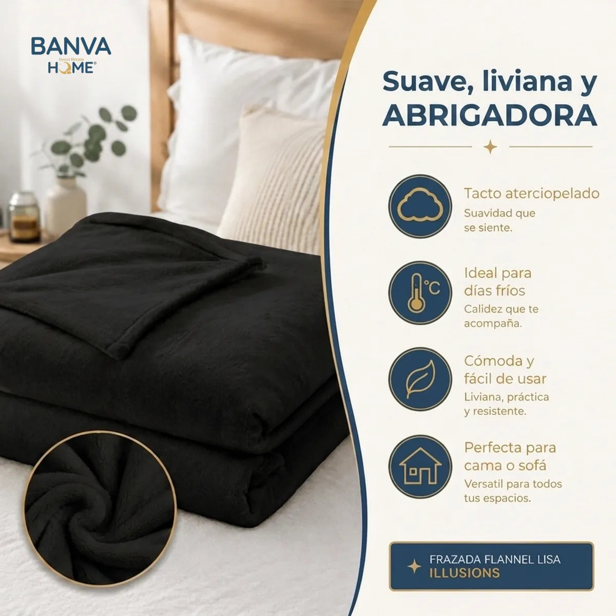 Frazada Illusions Flannel Liso King Negro