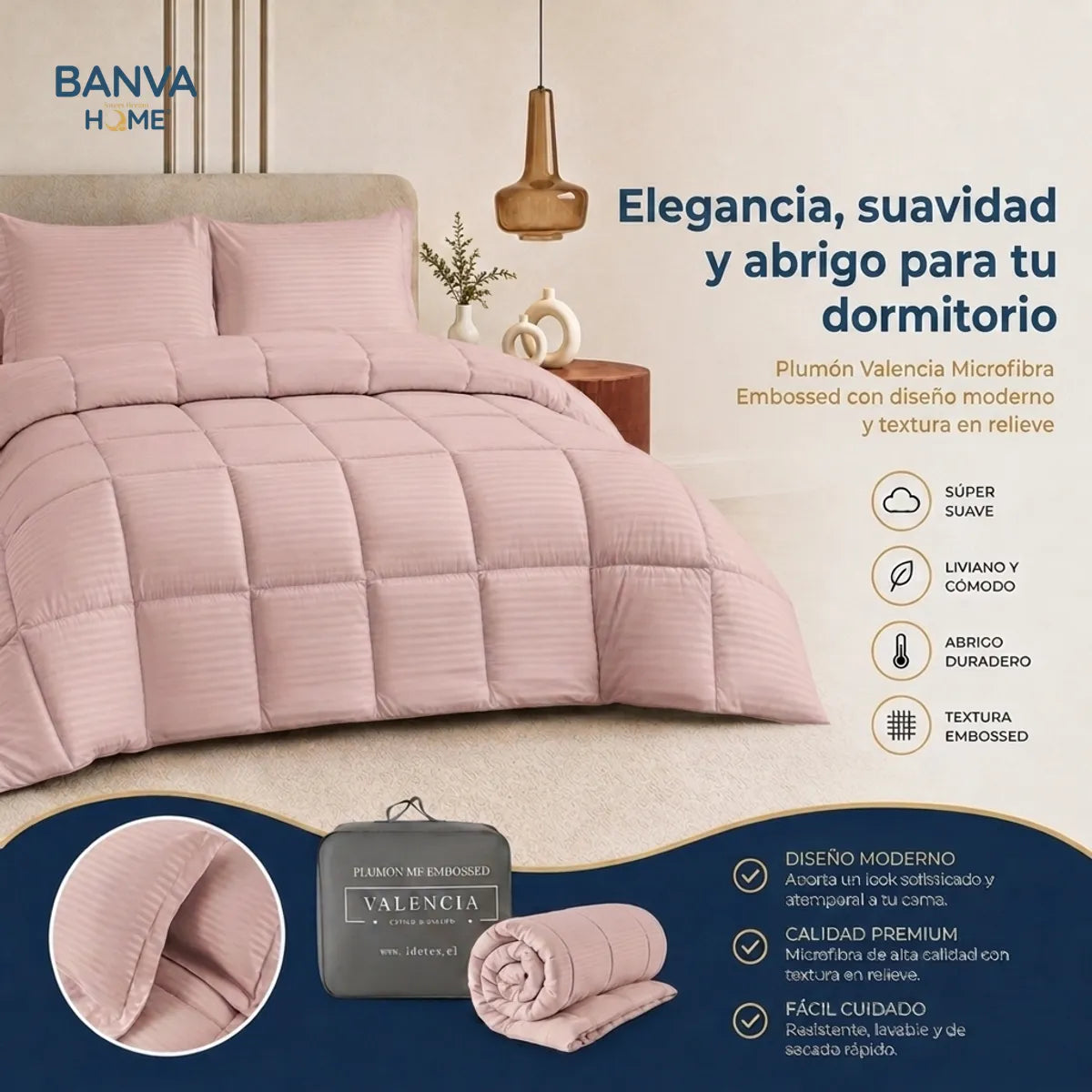 Plumón Valencia Embossed Rosa 2 Plazas