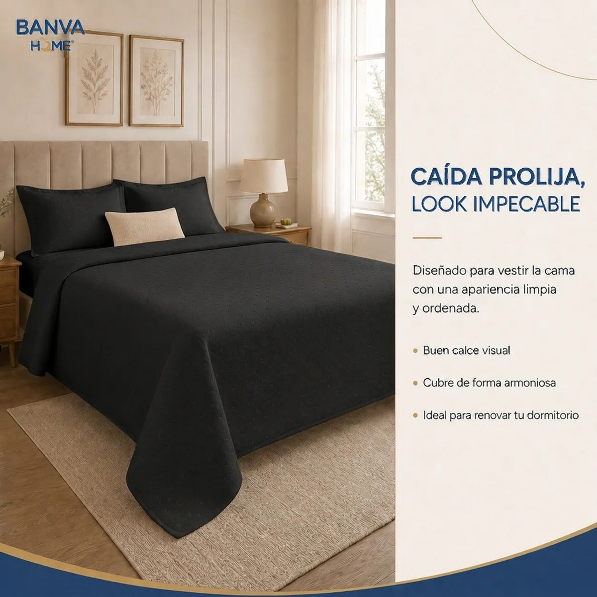 Quilt Roma 2 Plazas Negro