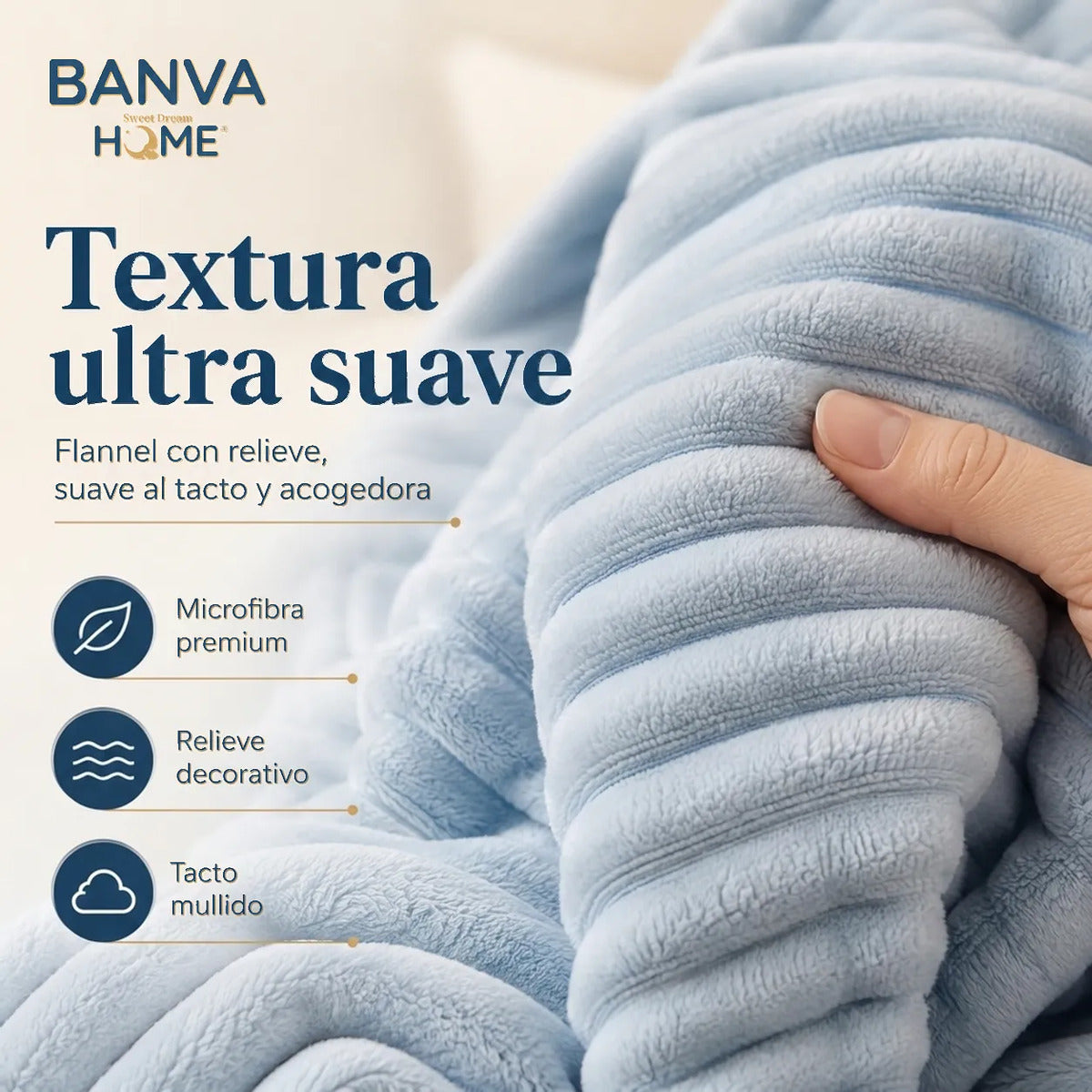 Manta Illusions Flannel Relieve Celeste 150x130 500gr