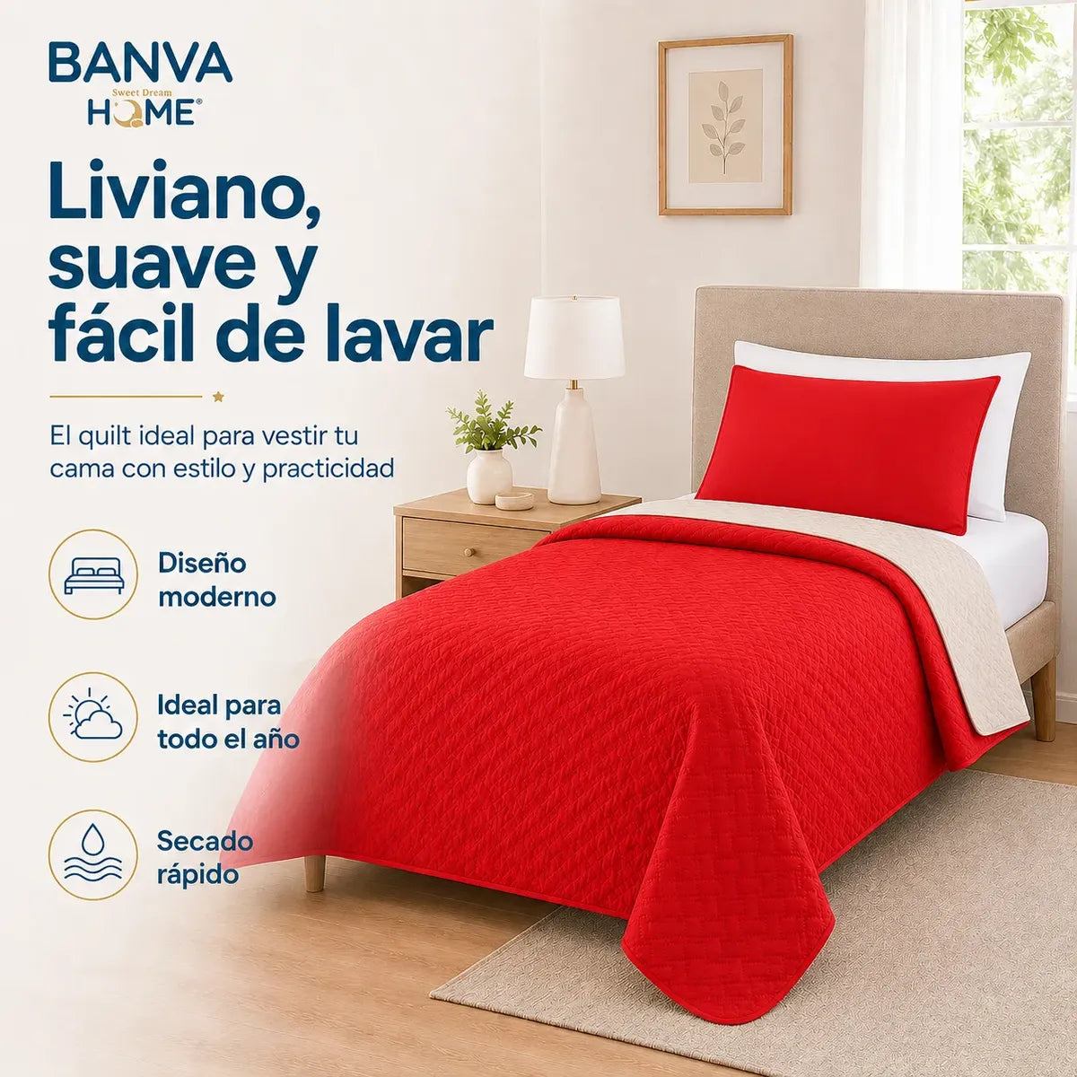 Quilt Bicolor 1.5 Plazas Red