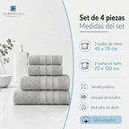 Juego 4 Toalla American Family Gris 400gr