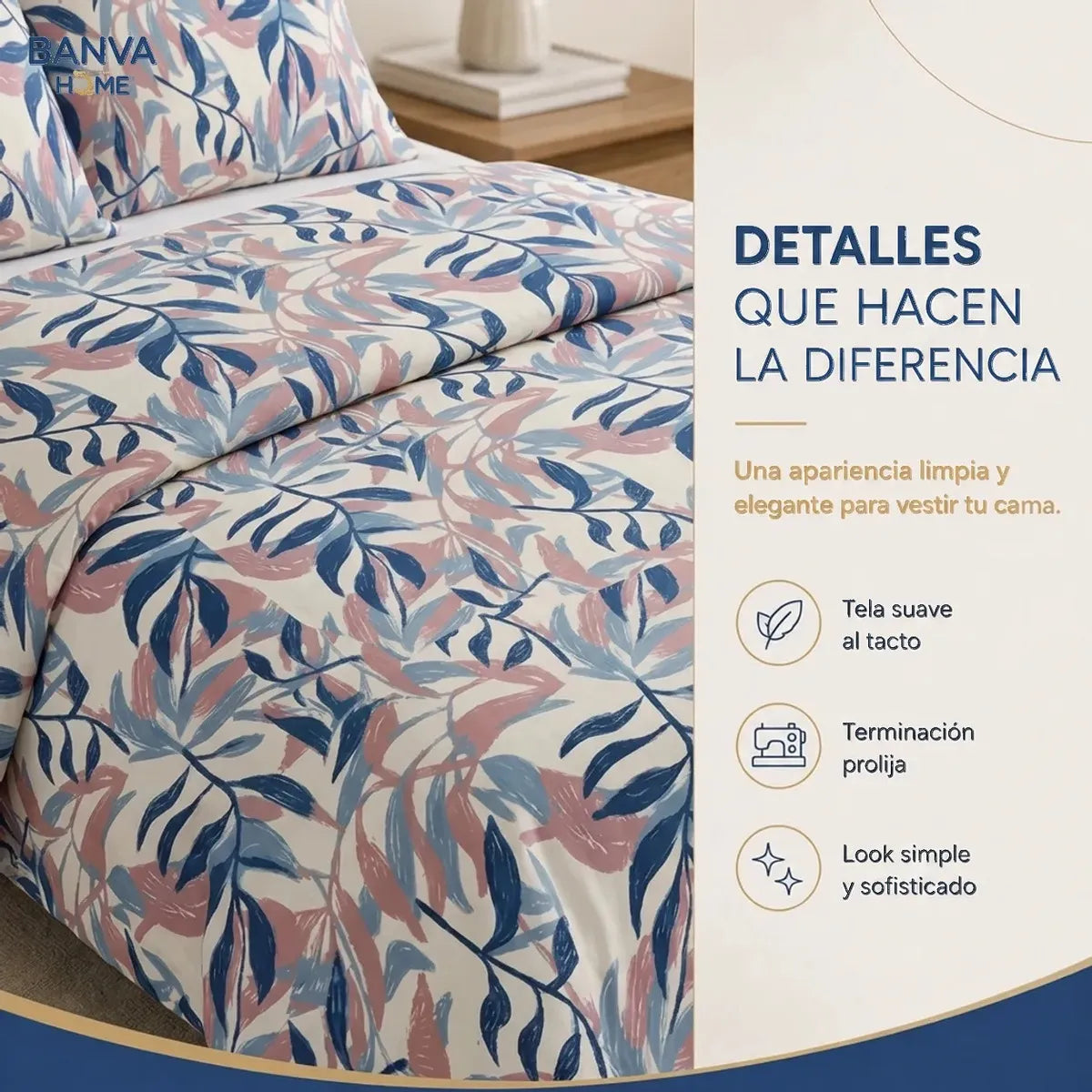 Quilt Bruselas 2 Plazas Hojas Denim