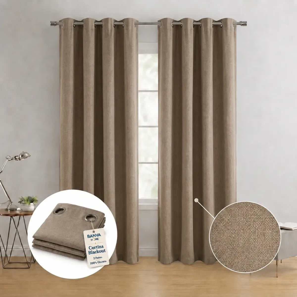 Set Cortinas Black Out Liso Moka 140x220