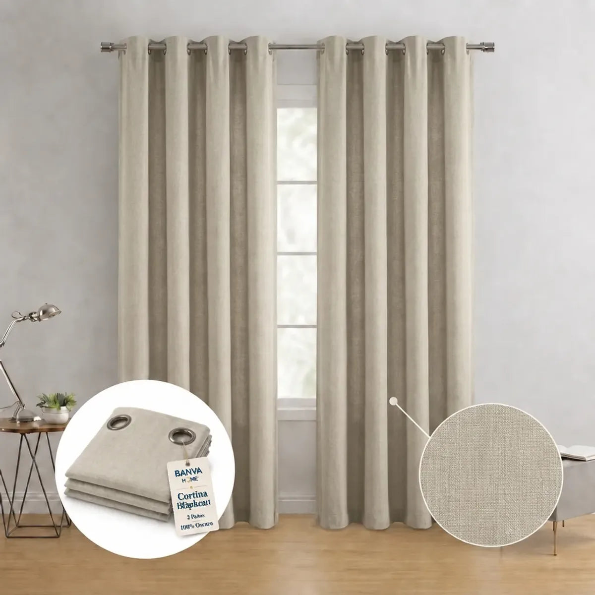 Set Cortinas Black Out Liso Perla 140x220