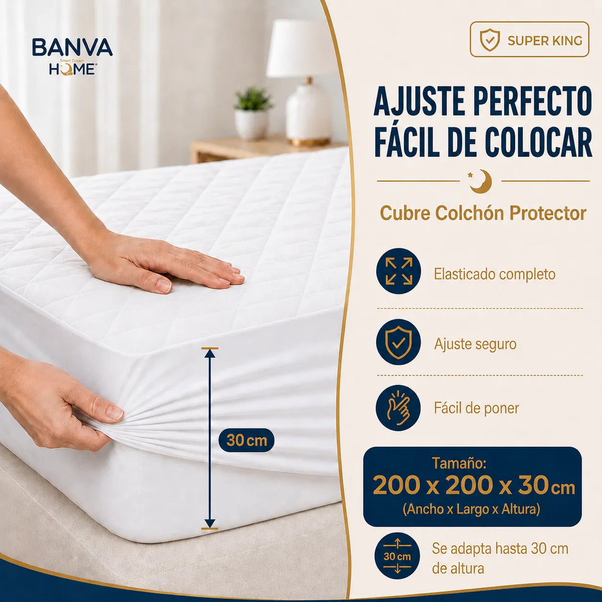 Cubrecolchón Illusions Waterproof Acolchado Súper King Blanco