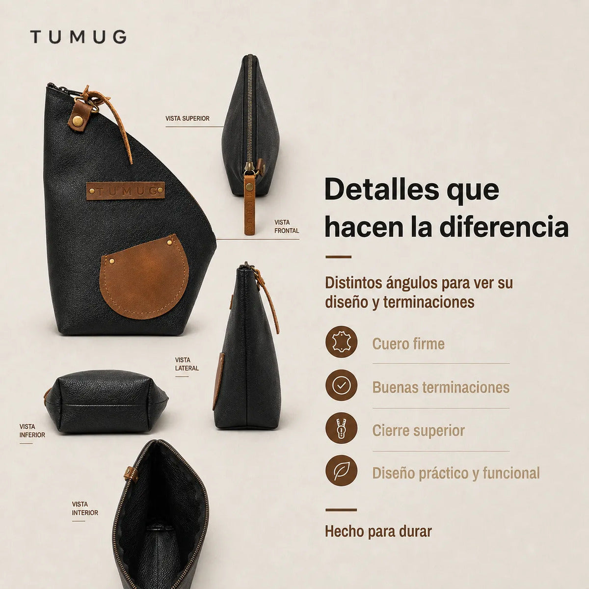 Yerbero Mate Tumug Cuero Porta Yerba 300 Gr Resistente Negro