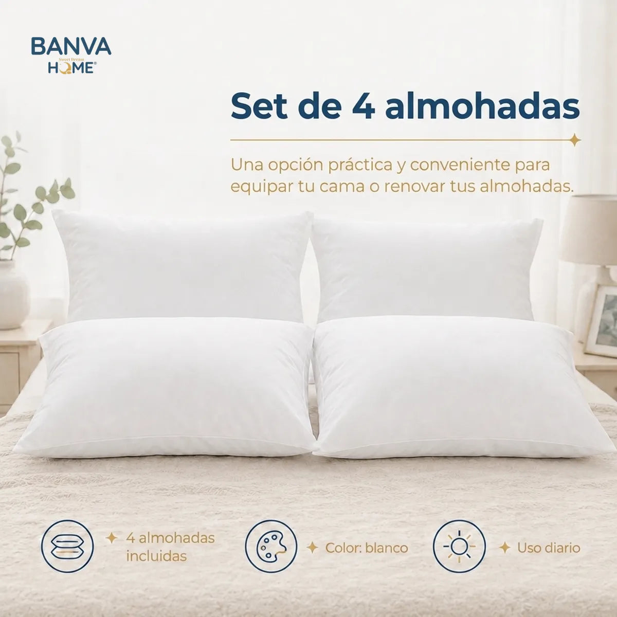 Pack 4 Almohada Blanco 50x70