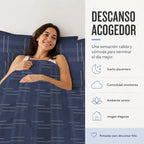 Juego Sábana American Family 144 Hilos Chrome 2 Plazas Azul