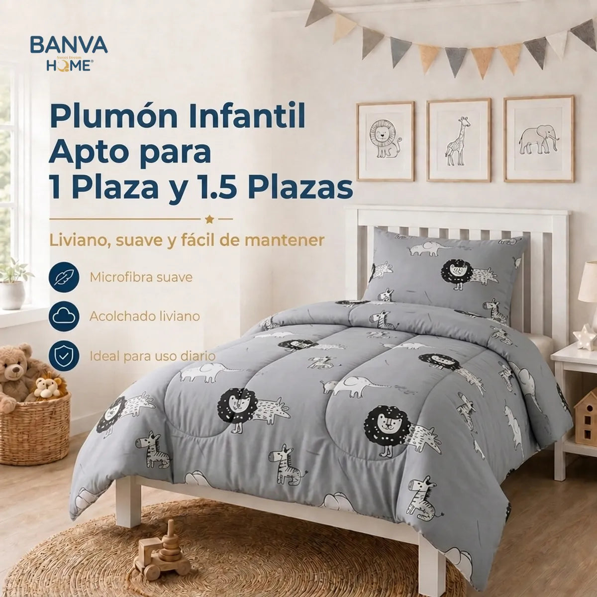 Plumón Infantil Selva Gris