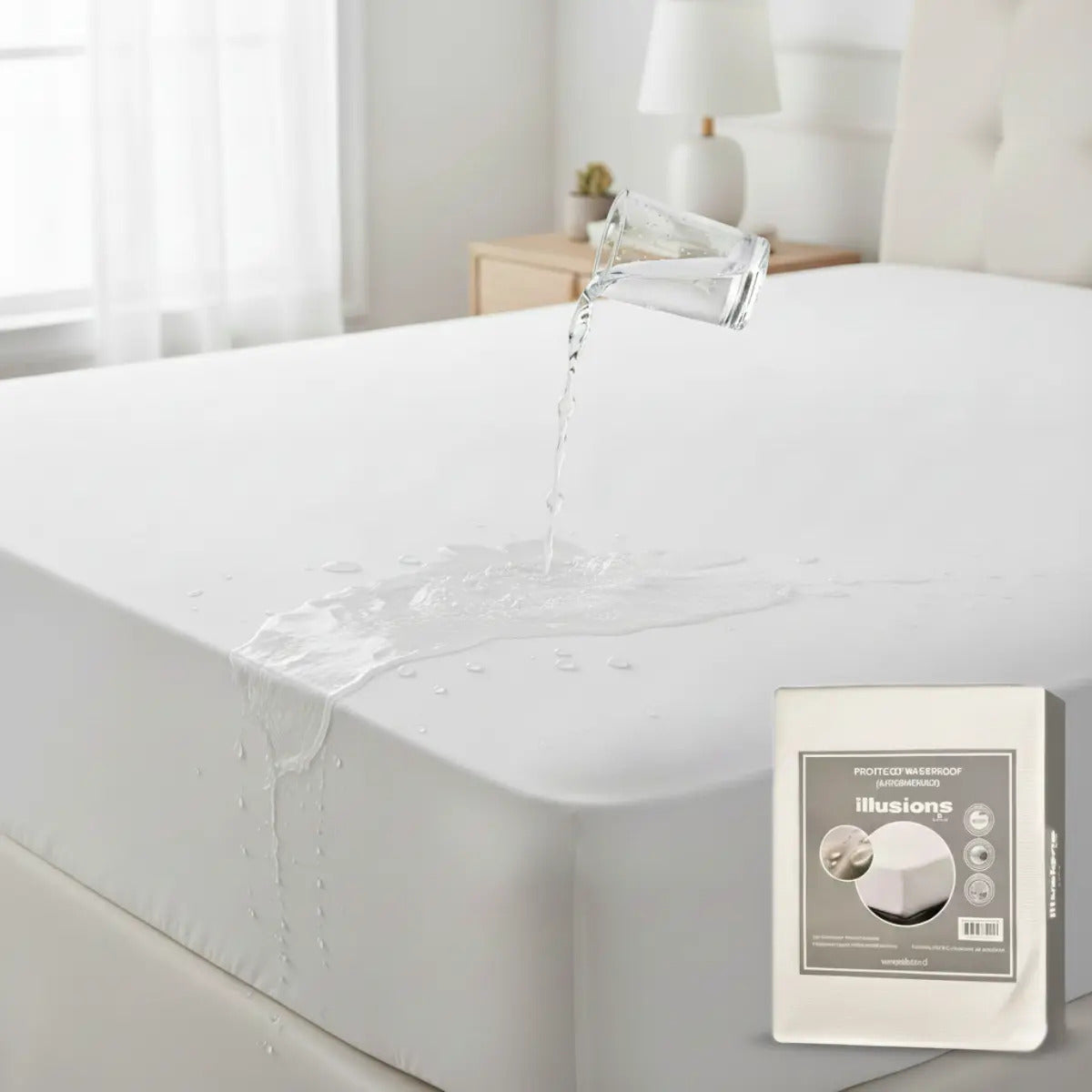 Protector Illusions Waterproof Liso 2 Plazas Blanco
