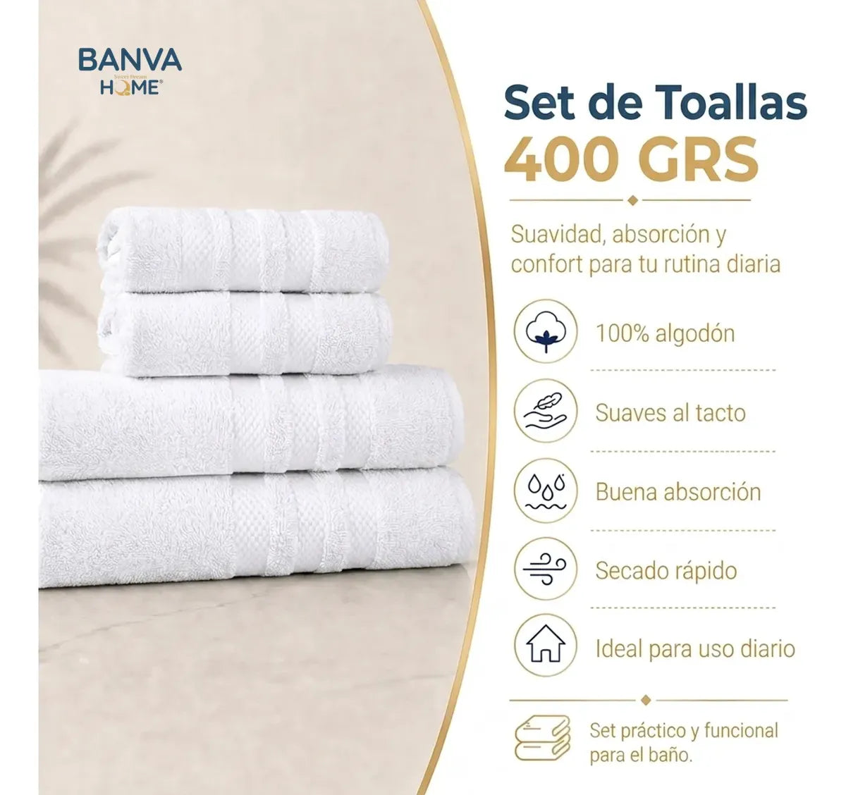 Juego 4 Toalla Illusions Blanco 400gr