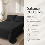 Juego Sábana Elements & Co 200 Hilos Liso/Negro 2 Plazas Negro
