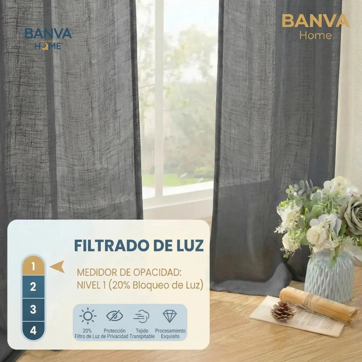 Set Cortinas Velo Lino Liso Grafito