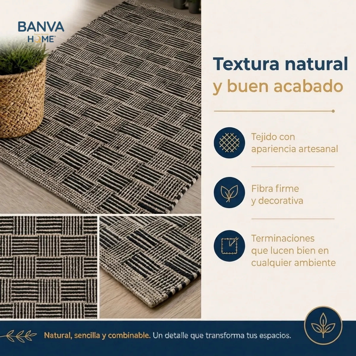 Jute Fibra Natural Tibet Negro 60x90