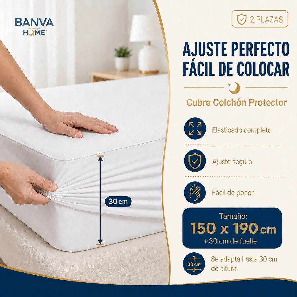 Protector Illusions Waterproof Liso 2 Plazas Blanco