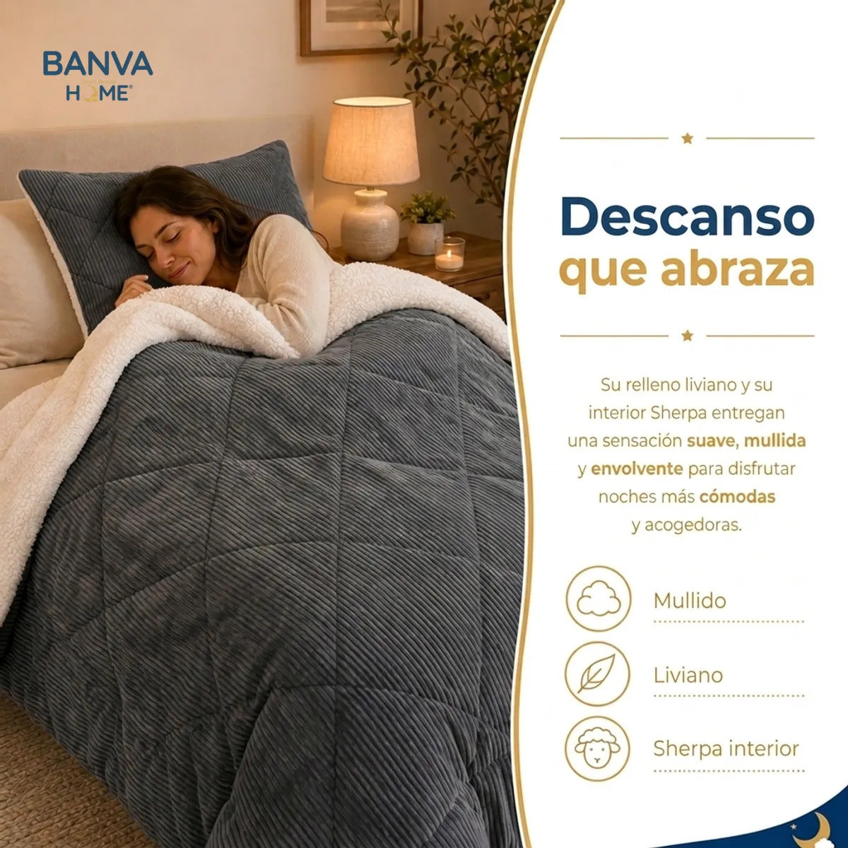 Plumón Valencia Corduroy Sherpa 2 Plazas Gris