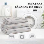 Juego Sábana American Family 144 Hilos Trazos Beige 2 Plazas Blanco