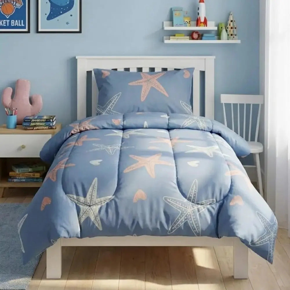 Plumón Infantil Estrella De Mar Azul Con Estrellas