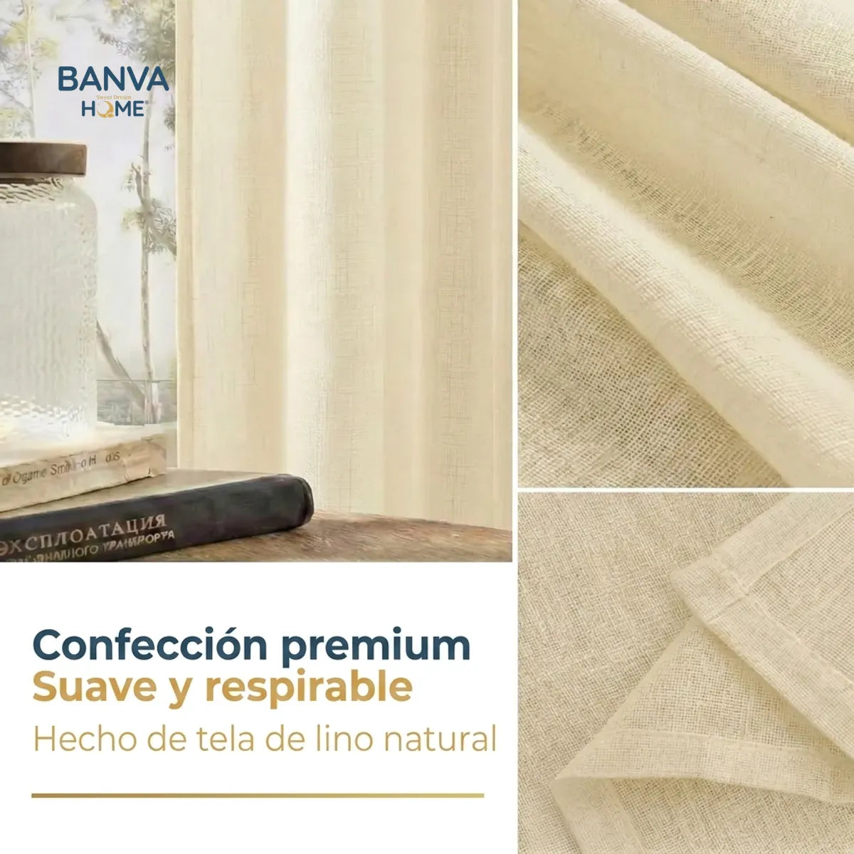 Set Cortinas Velo Lino Liso Beige