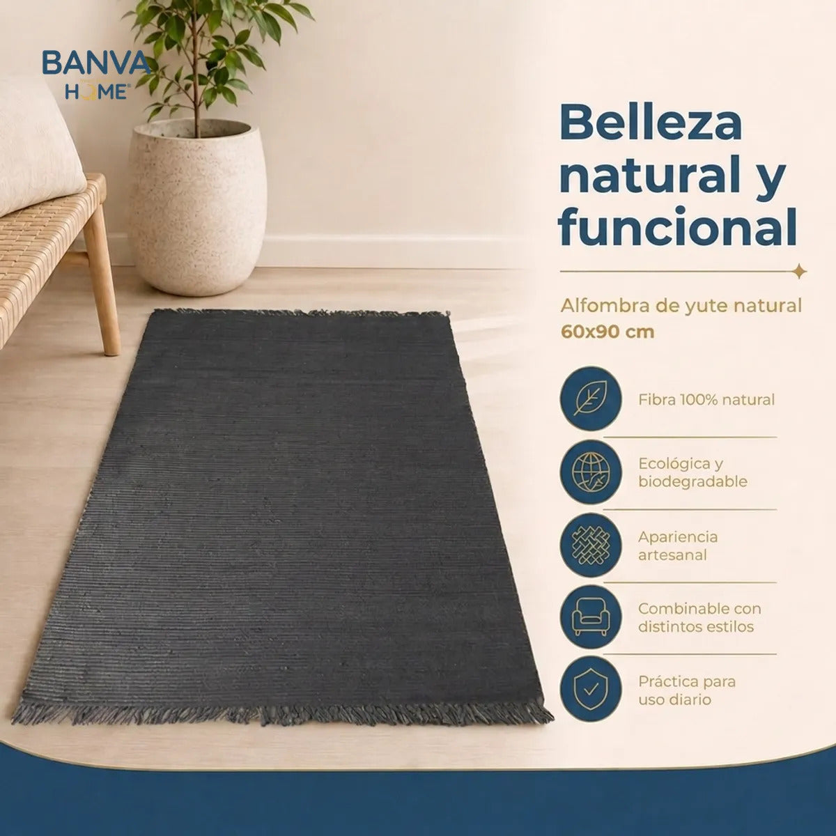 Jute Fibra Natural Bombay Negro 60x90
