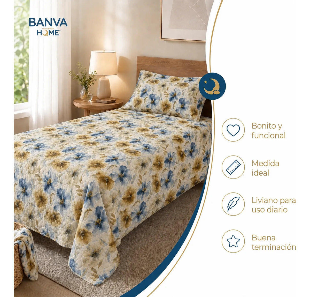 Quilt Breda 1.5 Plazas Celeste