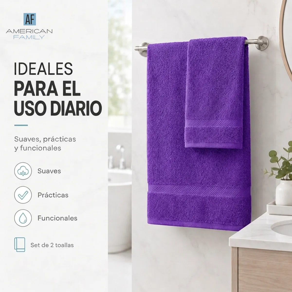 Juego Toalla American Family Violeta 350gr