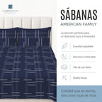 Juego Sábana American Family 144 Hilos Chrome 2 Plazas Azul