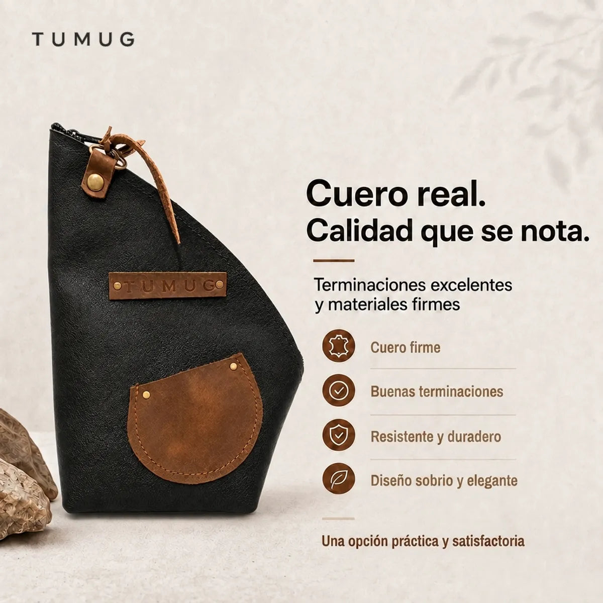 Yerbero Mate Tumug Cuero Porta Yerba 300 Gr Resistente Negro