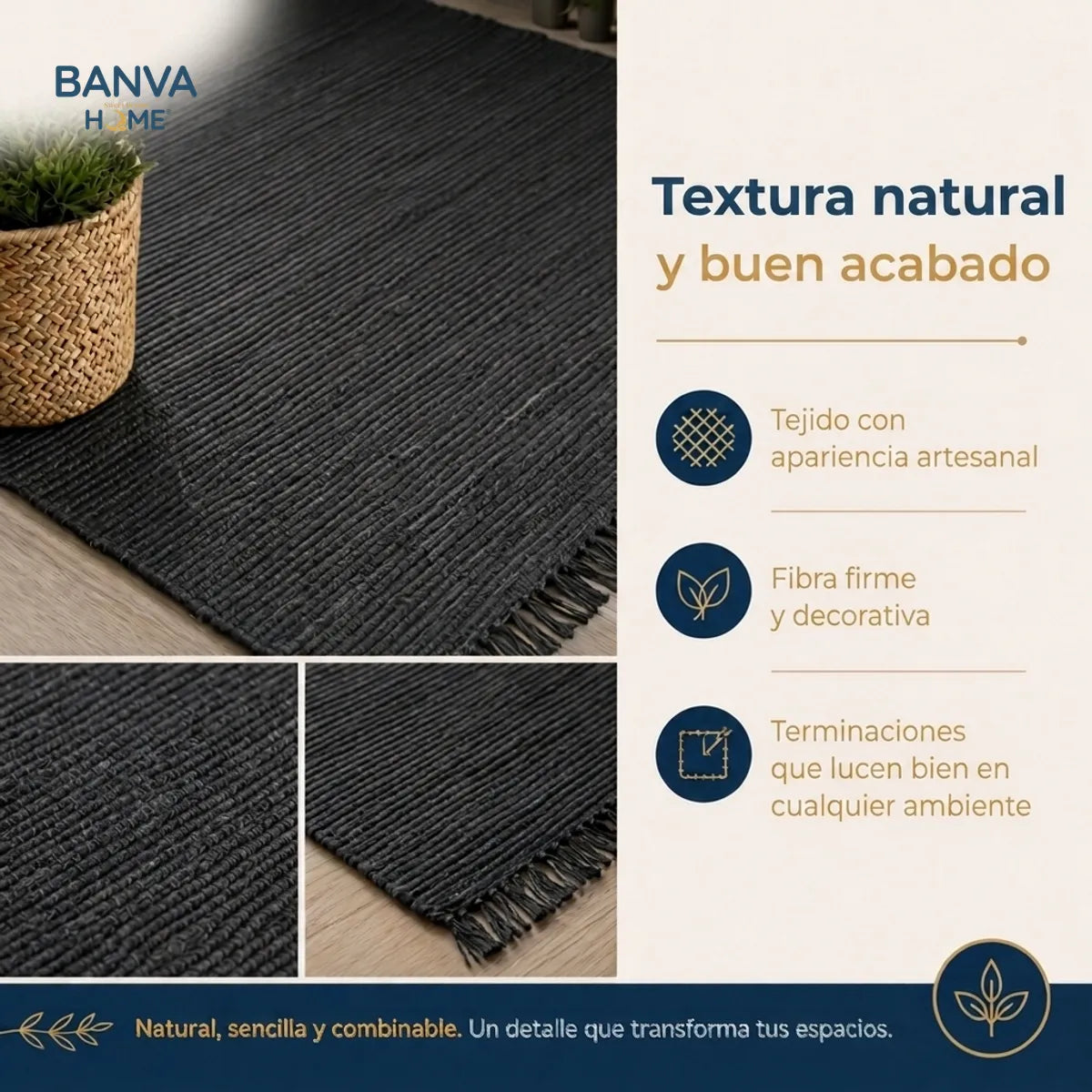 Jute Fibra Natural Bombay Negro 60x90