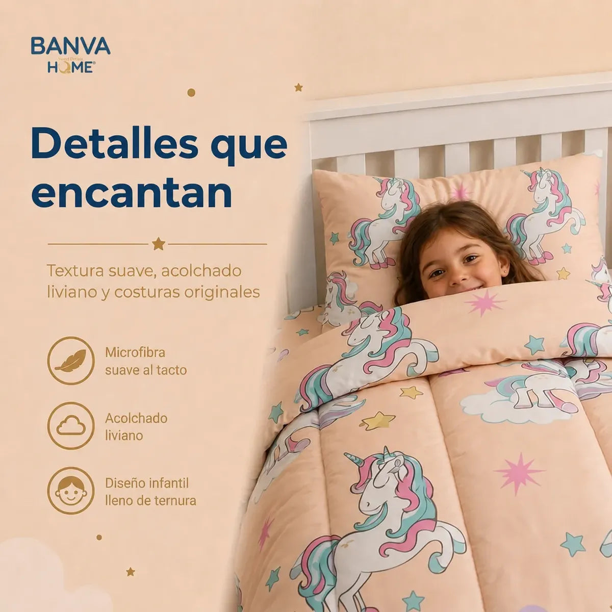 Plumón Infantil Unicornio Rosa Claro Con